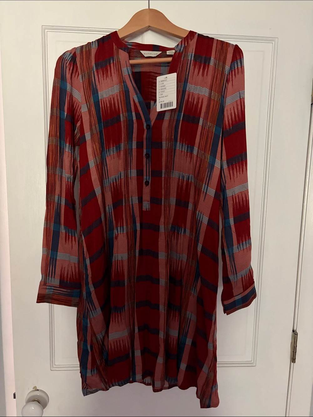 Anthropologie Women's Red Plaid Button-Front Tunic Dress